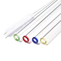 Glass Straw Bent Reusable Glass Drinking Straws with color tips eco-friendly drinking straw