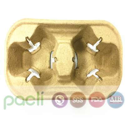 Biodegradable pulp material cup holder tray